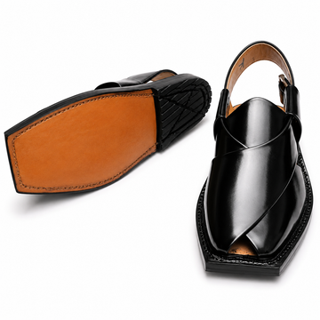 Single Leather Sole Plain Norozi Sandal ( Black )
