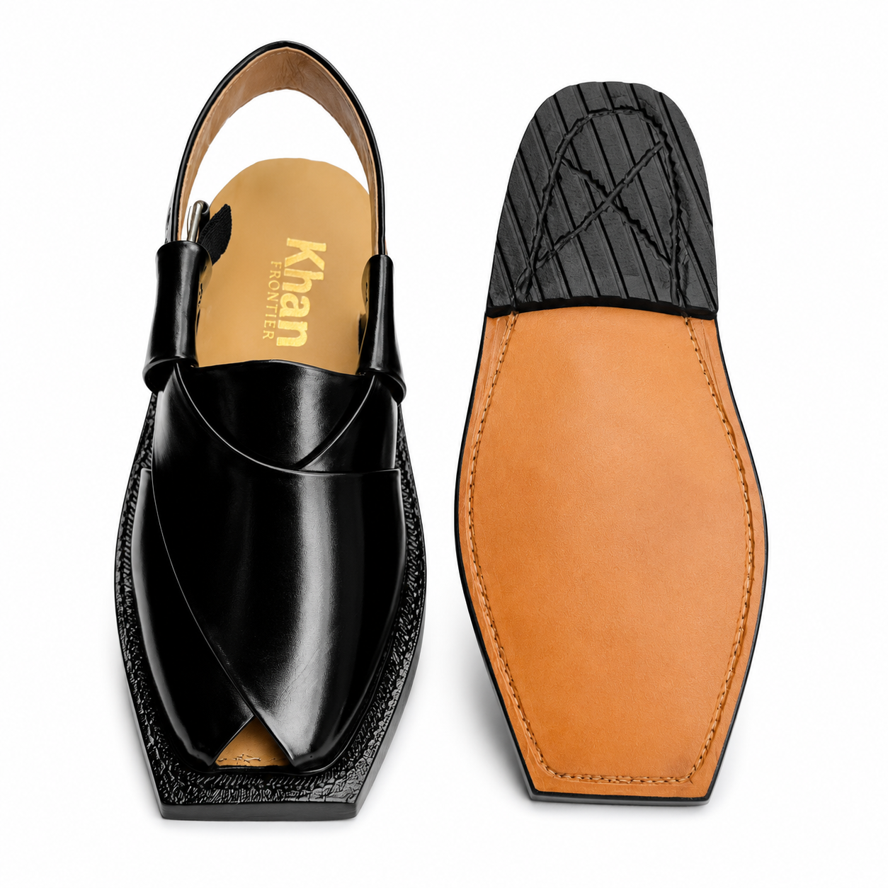 Single Leather Sole Plain Norozi Sandal ( Black )