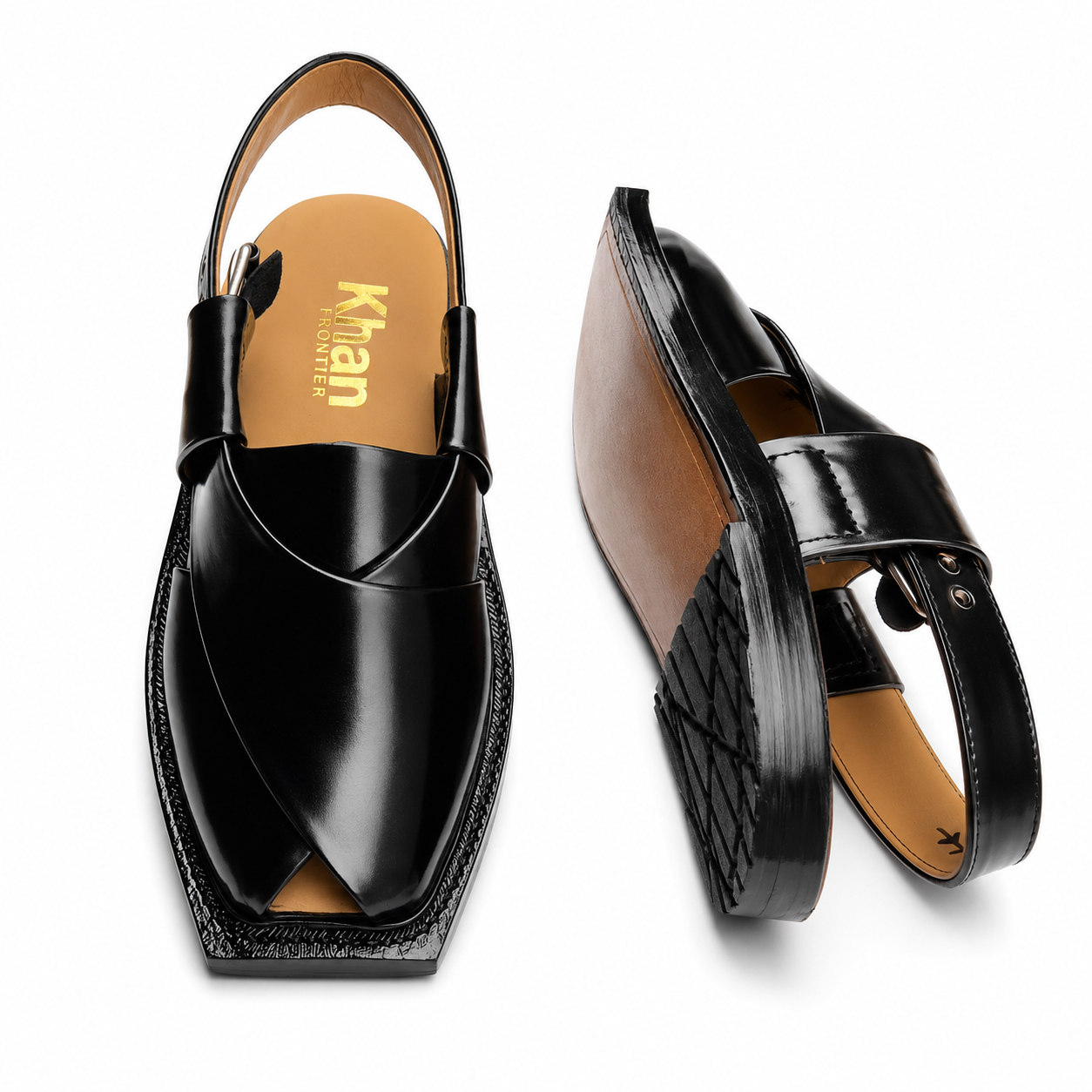 Single Leather Sole Plain Norozi Sandal ( Black )