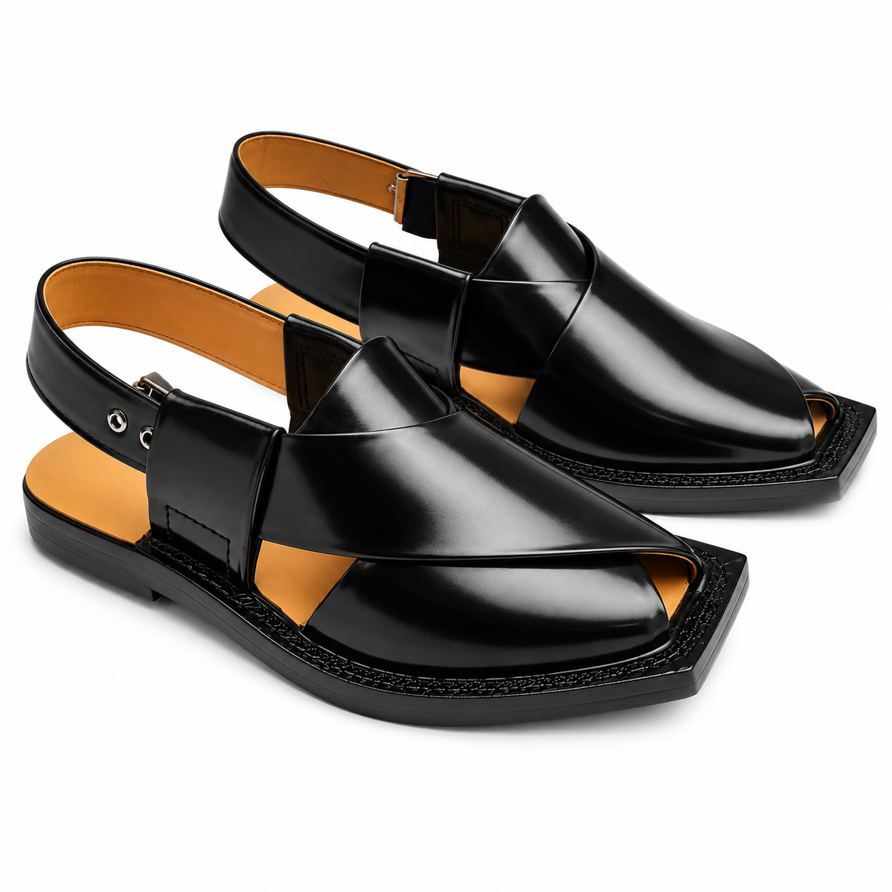 Single Leather Sole Plain Norozi Sandal ( Black )
