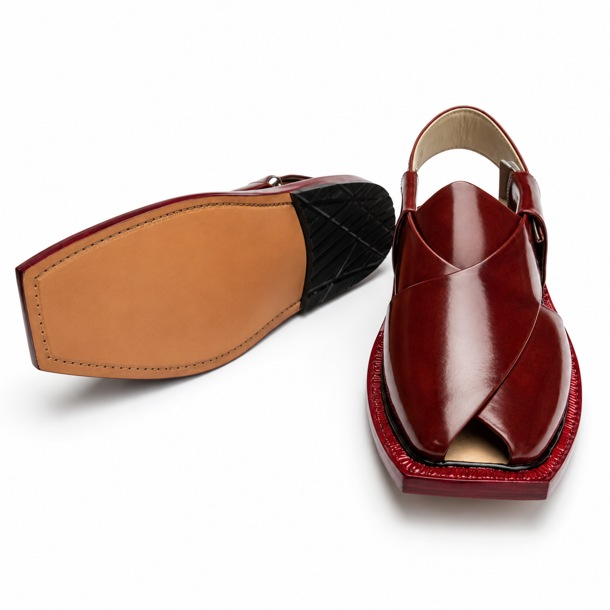Single Leather Sole Plain Norozi Sandal ( Red )