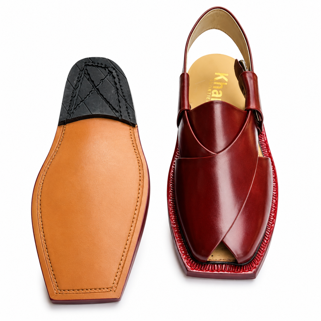 Single Leather Sole Plain Norozi Sandal ( Red )