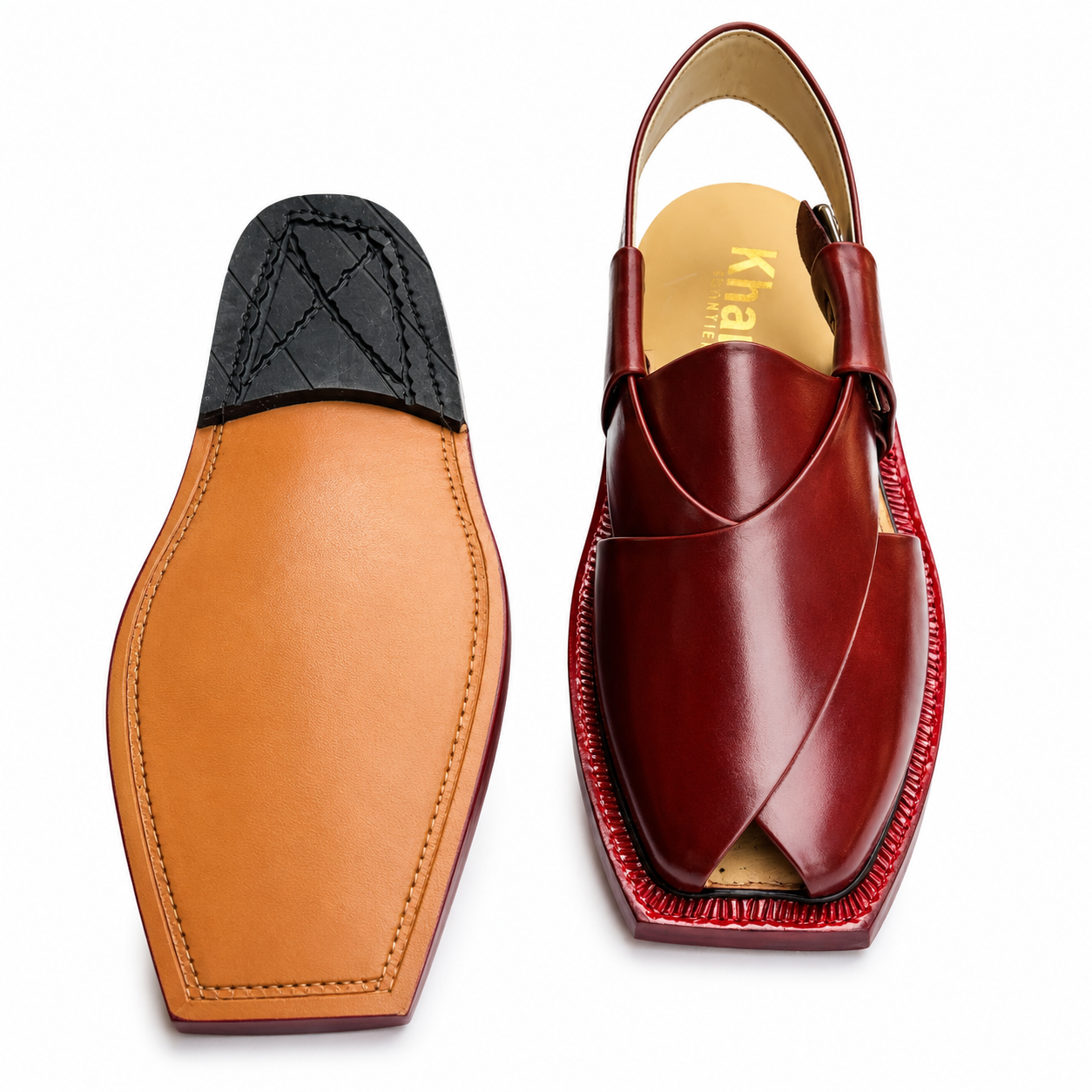 Single Leather Sole Plain Norozi Sandal ( Red )