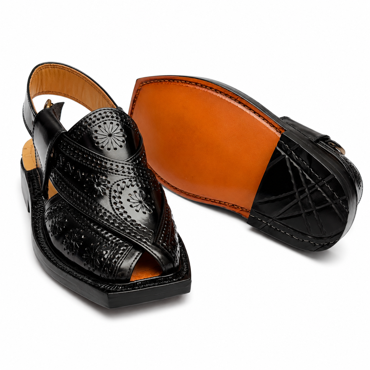 Single Leather Sole Markhor Sandal 2026 ( Black )